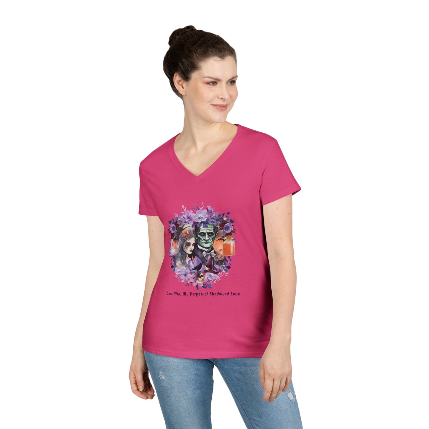 Frankenstein Love V-Neck T-Shirt, Halloween Gift, Gothic Shirt, Vintage Inspired Tee, Horror Fashion
