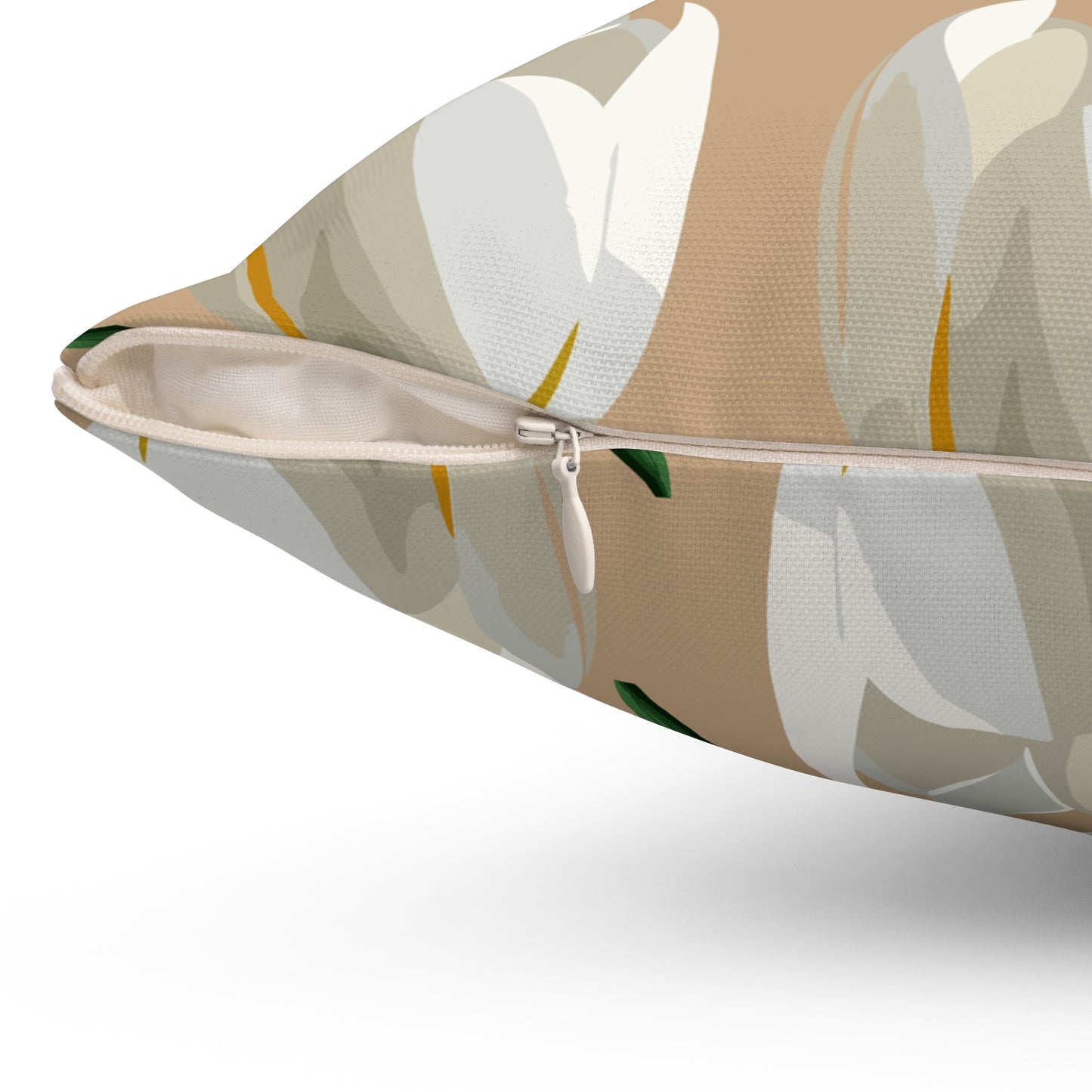 White Tulips and Sand Spun Polyester Square Pillow