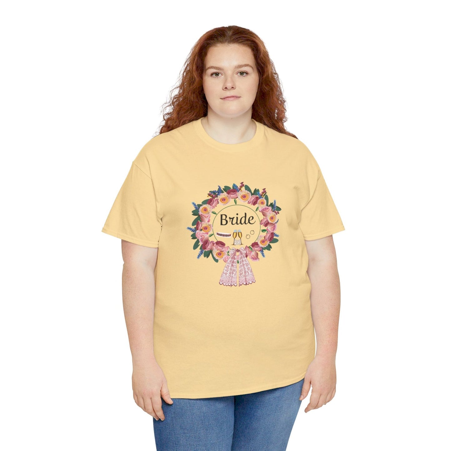 Bride Floral Wreath Heavy Cotton Bachelorette Party Tee