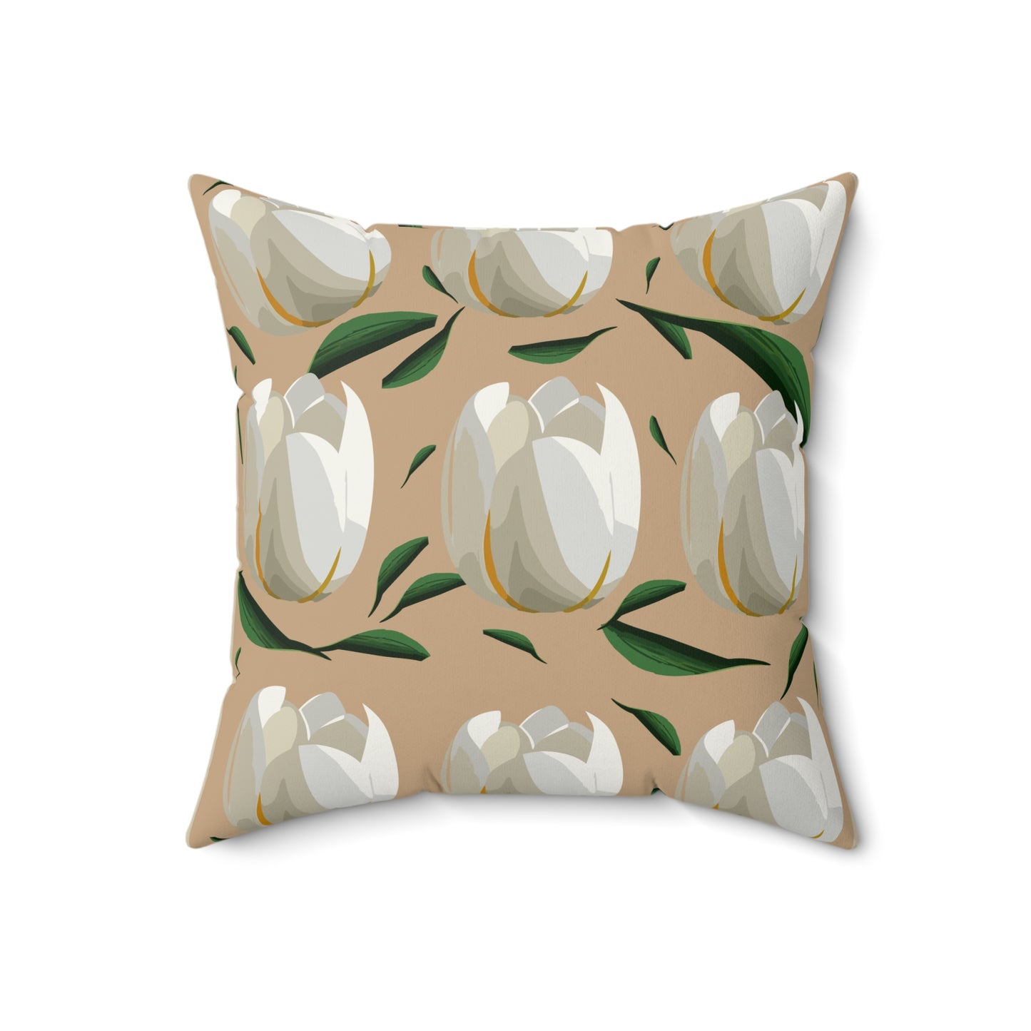 White Tulips and Sand Spun Polyester Square Pillow