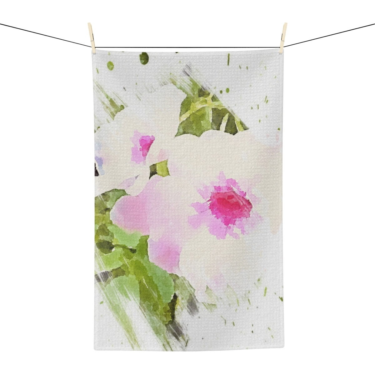 Chic Garden Floral Microfiber Tea Towel in Watercolor Style