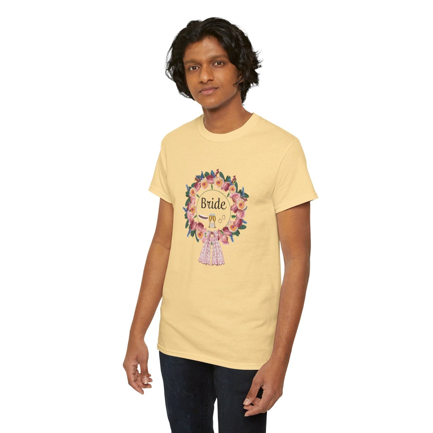 Bride Floral Wreath Heavy Cotton Bachelorette Party Tee
