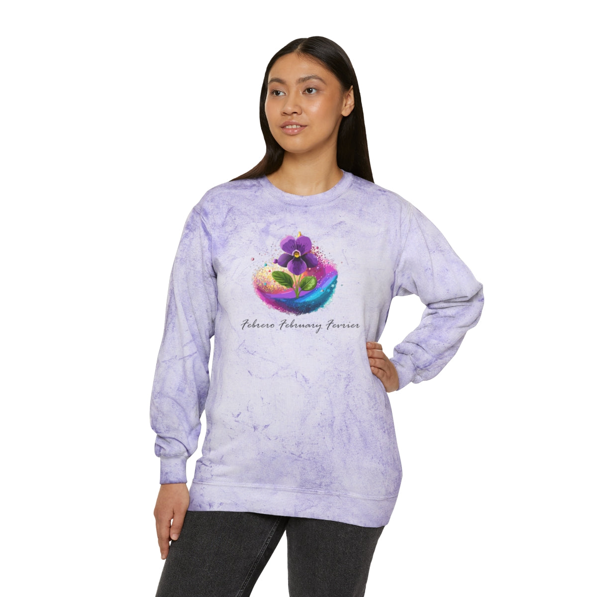 Comfy Cozy Floral Sweatshirt February Birthday Flower Violet