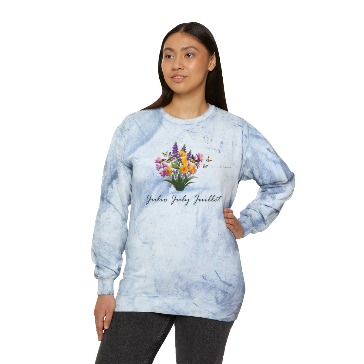 Comfy Cozy Floral Sweatshirt July Birthday Flower Larkspur