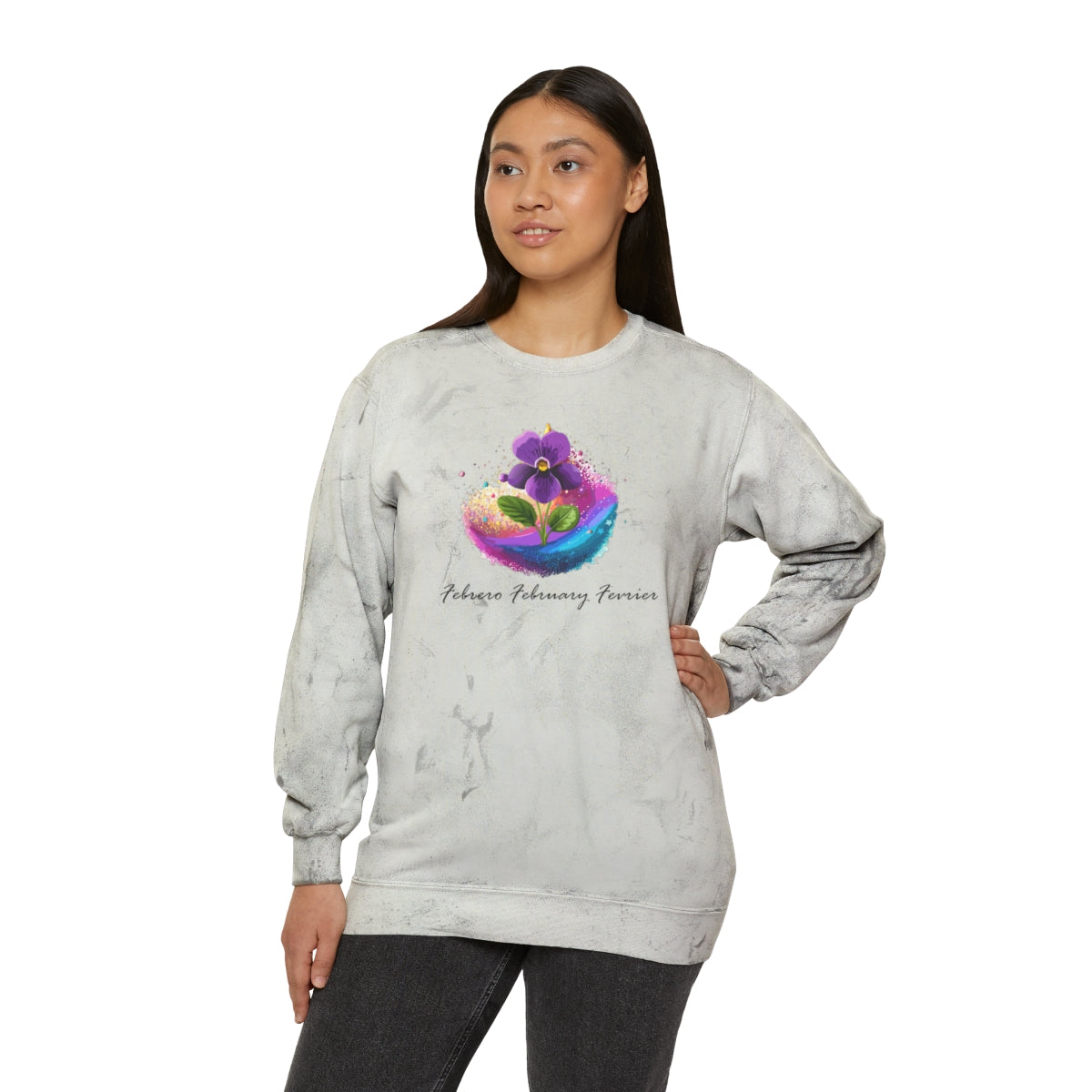 Comfy Cozy Floral Sweatshirt February Birthday Flower Violet