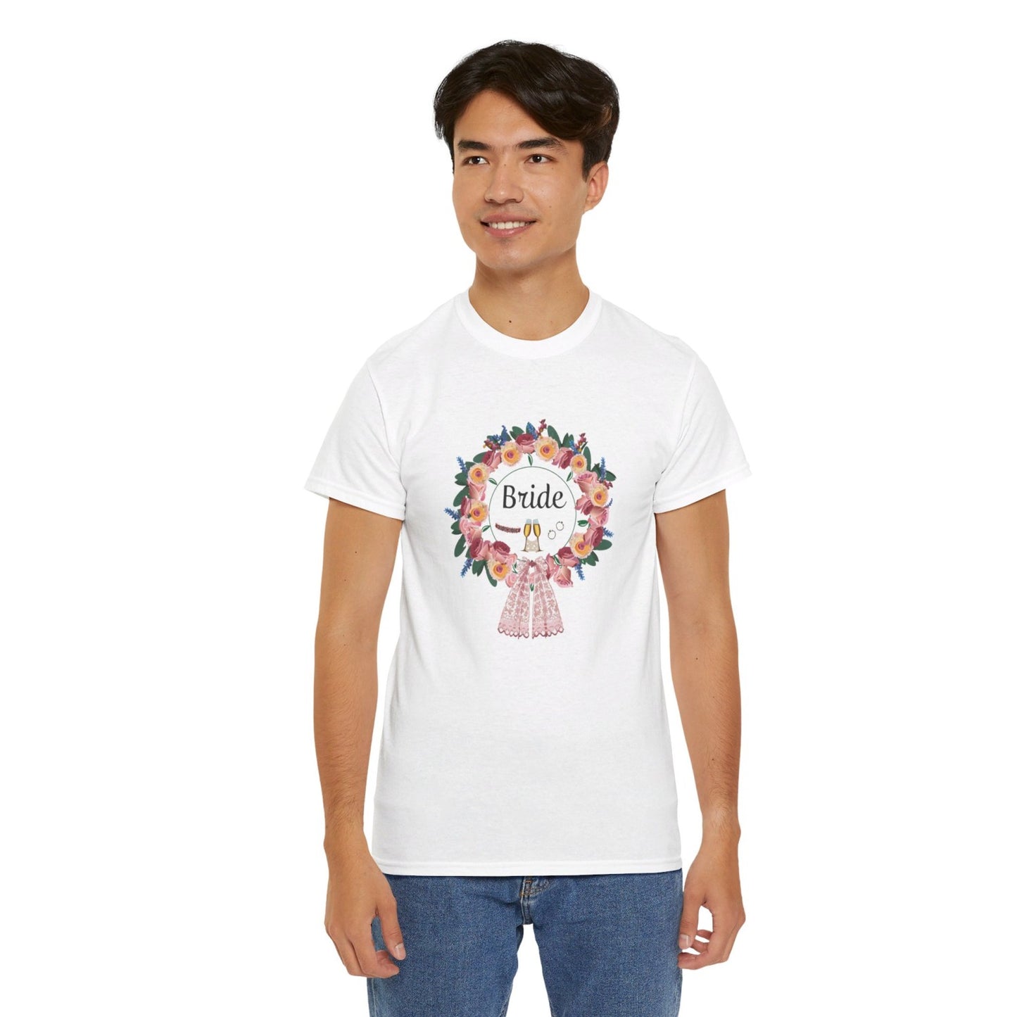 Bride Floral Wreath Heavy Cotton Bachelorette Party Tee