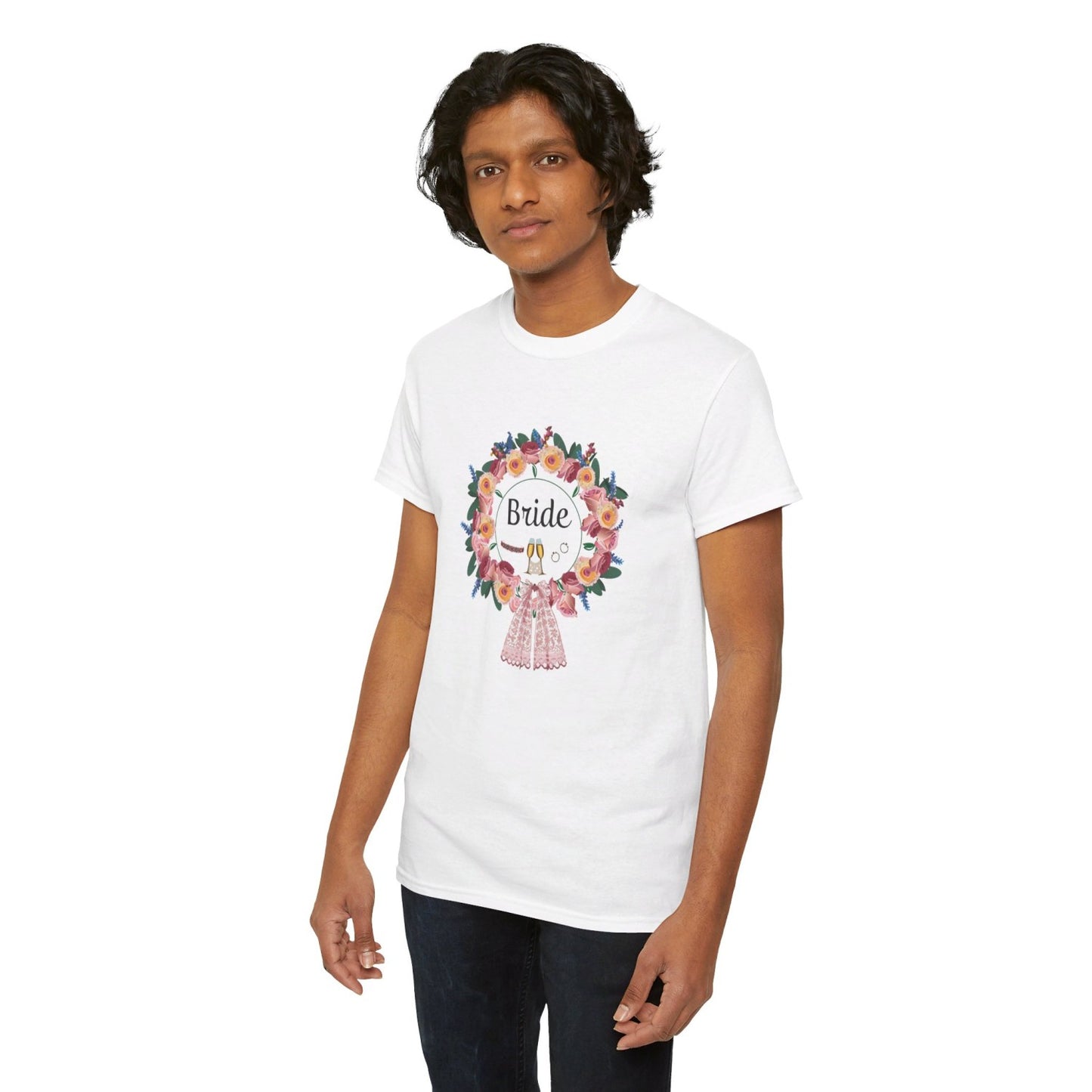Bride Floral Wreath Heavy Cotton Bachelorette Party Tee