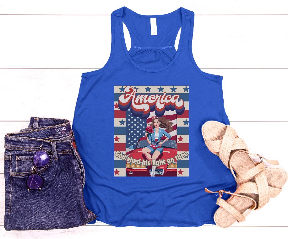 Retro Style Racerback Tank with Patriotic Pinup