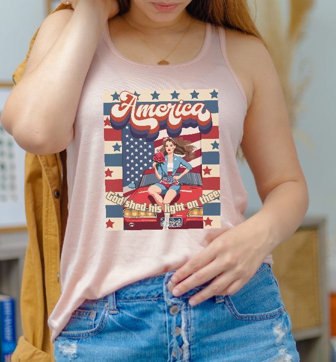 Retro Style Racerback Tank with Patriotic Pinup