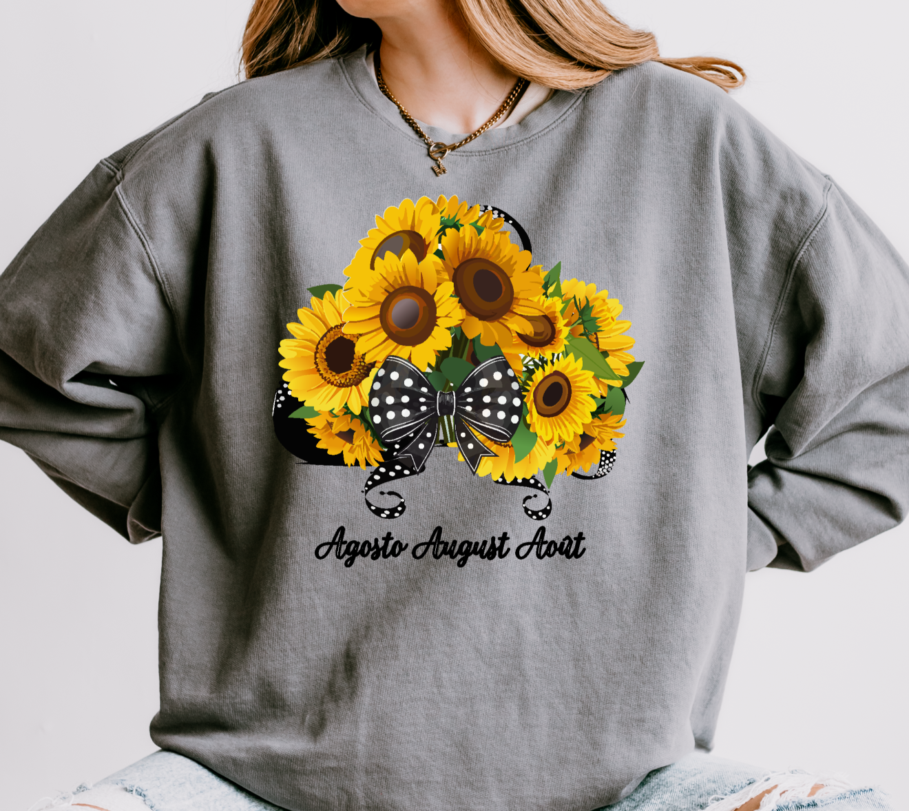 August Inspired Floral Sweatshirt Featuring Sunflowers Bouquet