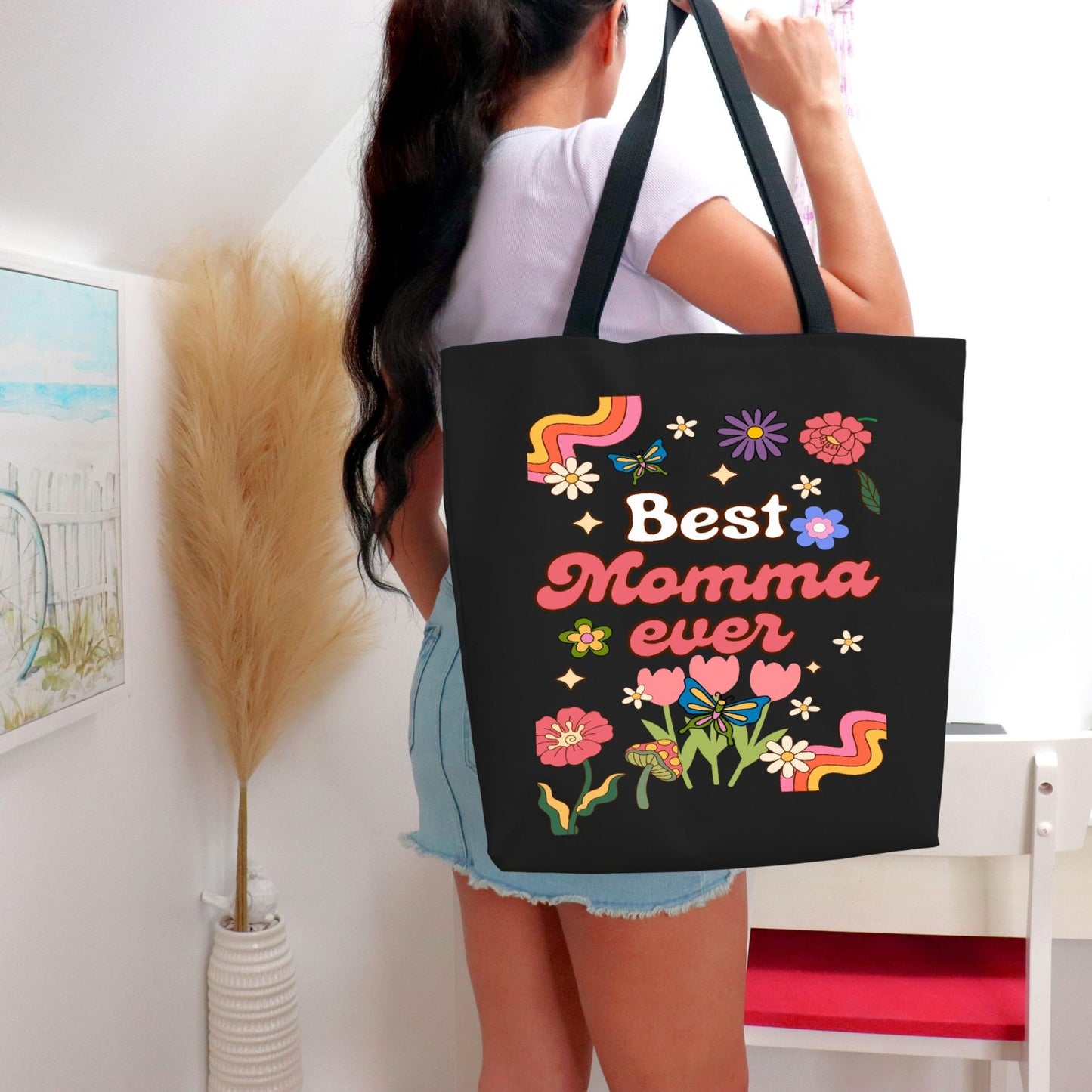 Best Momma Ever Retro Floral Canvas Tote