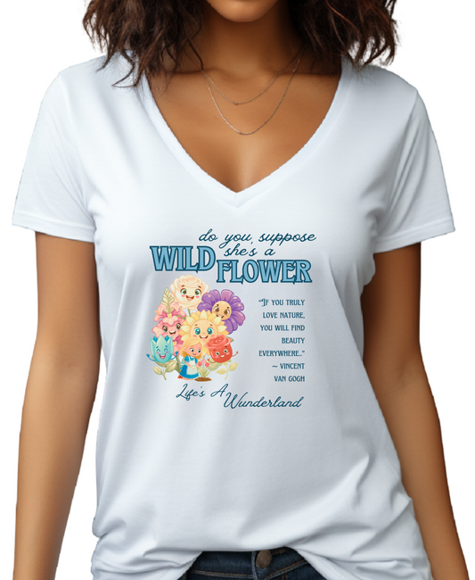 Wildflower Wonderland Inspired V-Neck Tee - Cute Floral Graphic T-Shirt for Nature Lovers