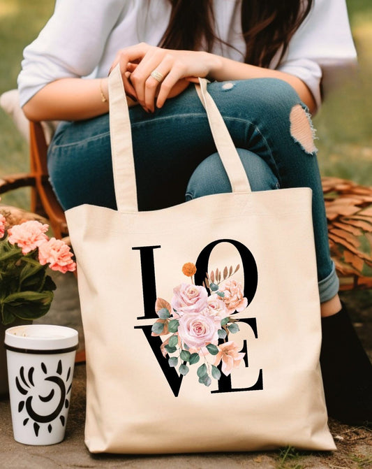 Vintage Style Floral Tote Bag with Love