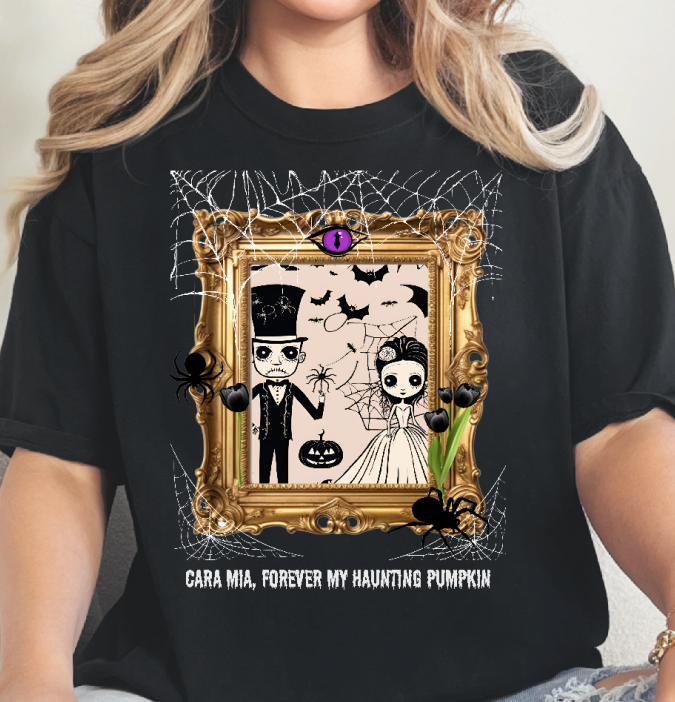 Vintage Inspired Halloween T-Shirt Featuring Frankenstein and His Bride