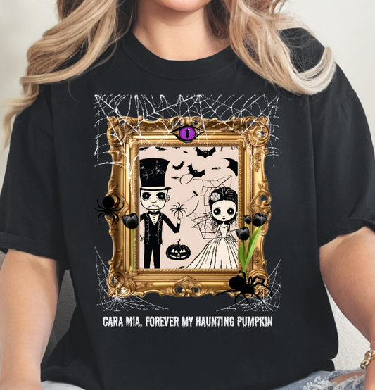 Vintage Inspired Halloween T-Shirt Featuring Frankenstein and His Bride