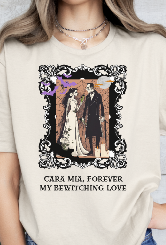 Vintage Inspired Halloween T-Shirt Featuring Frankenstein and His Bride