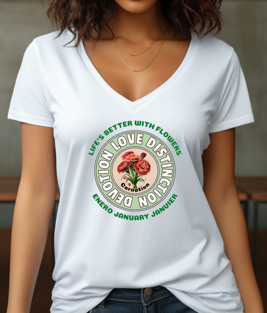 January Carnation Jersey Short Sleeve V-Neck Tee