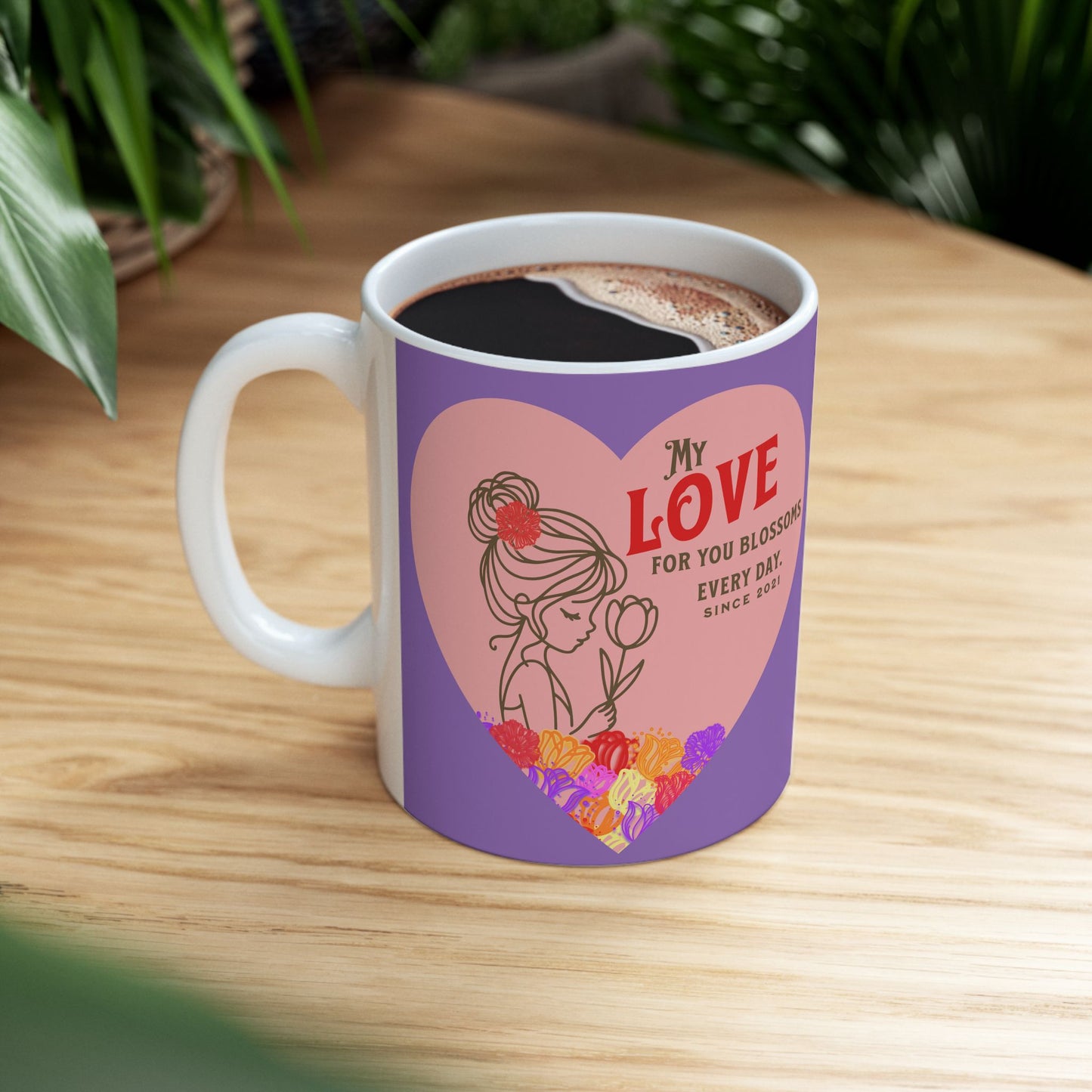 Blossoming Love Collection Ceramic Mug in Purple, (11oz, 15oz)
