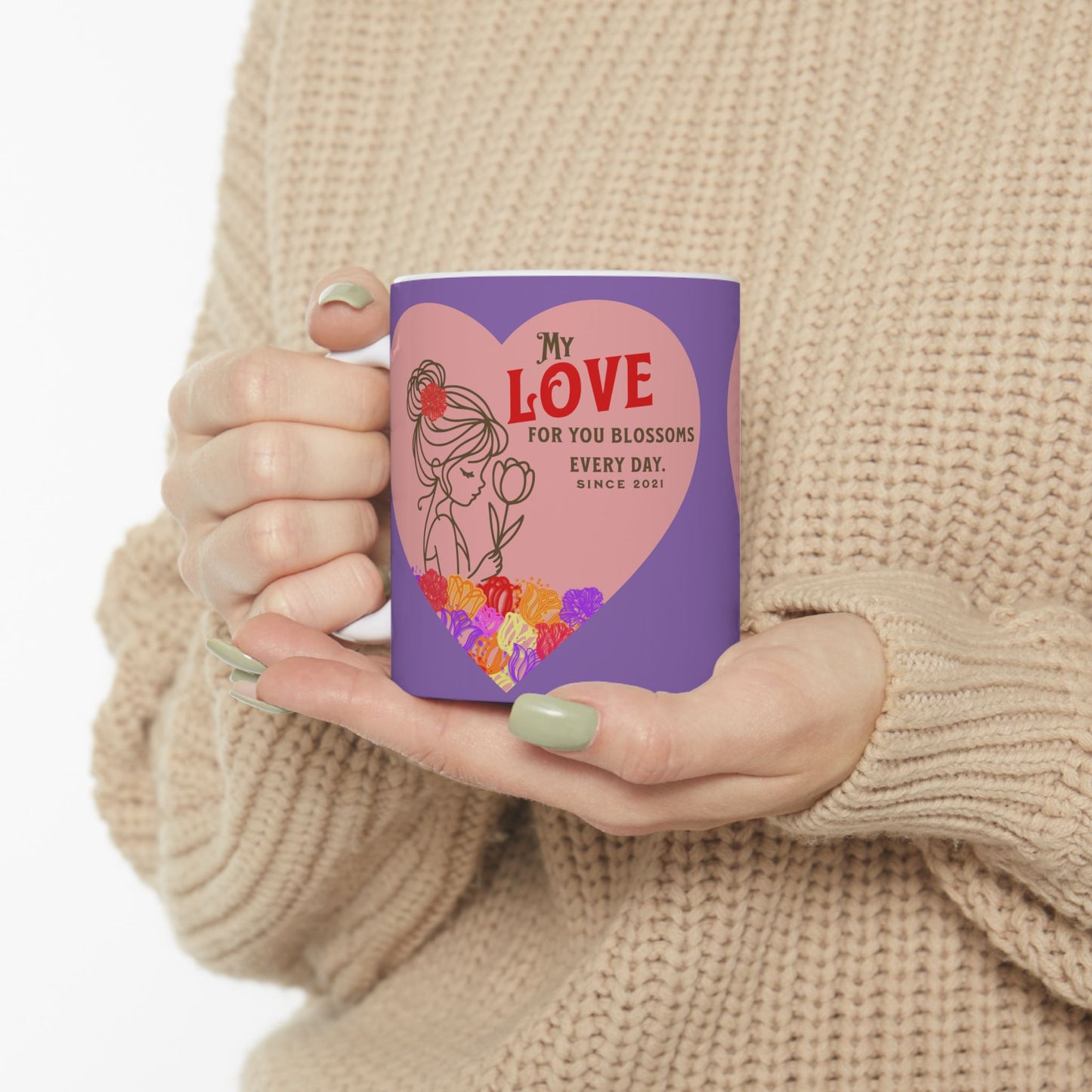 Blossoming Love Collection Ceramic Mug in Purple, (11oz, 15oz)
