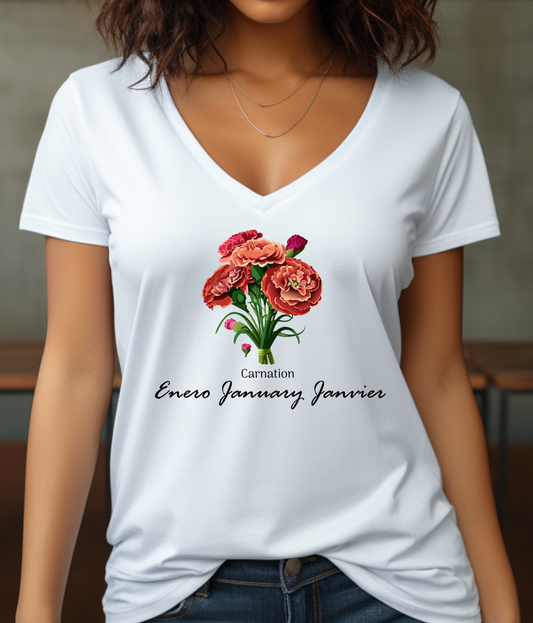 January Carnation Short Sleeve V-Neck Tee