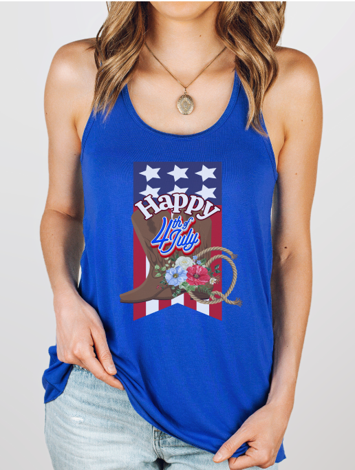 Stylish Fourth of July Racerback Tank with Country Western Theme