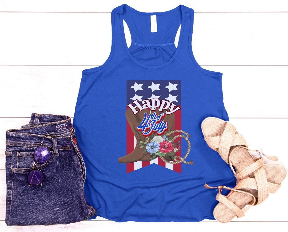 Stylish Fourth of July Racerback Tank with Country Western Theme