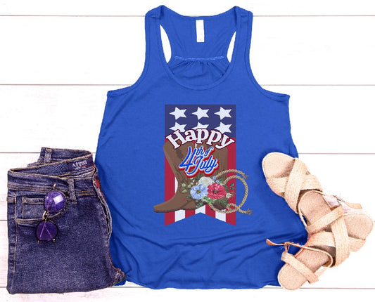 Stylish Fourth of July Racerback Tank with Country Western Theme