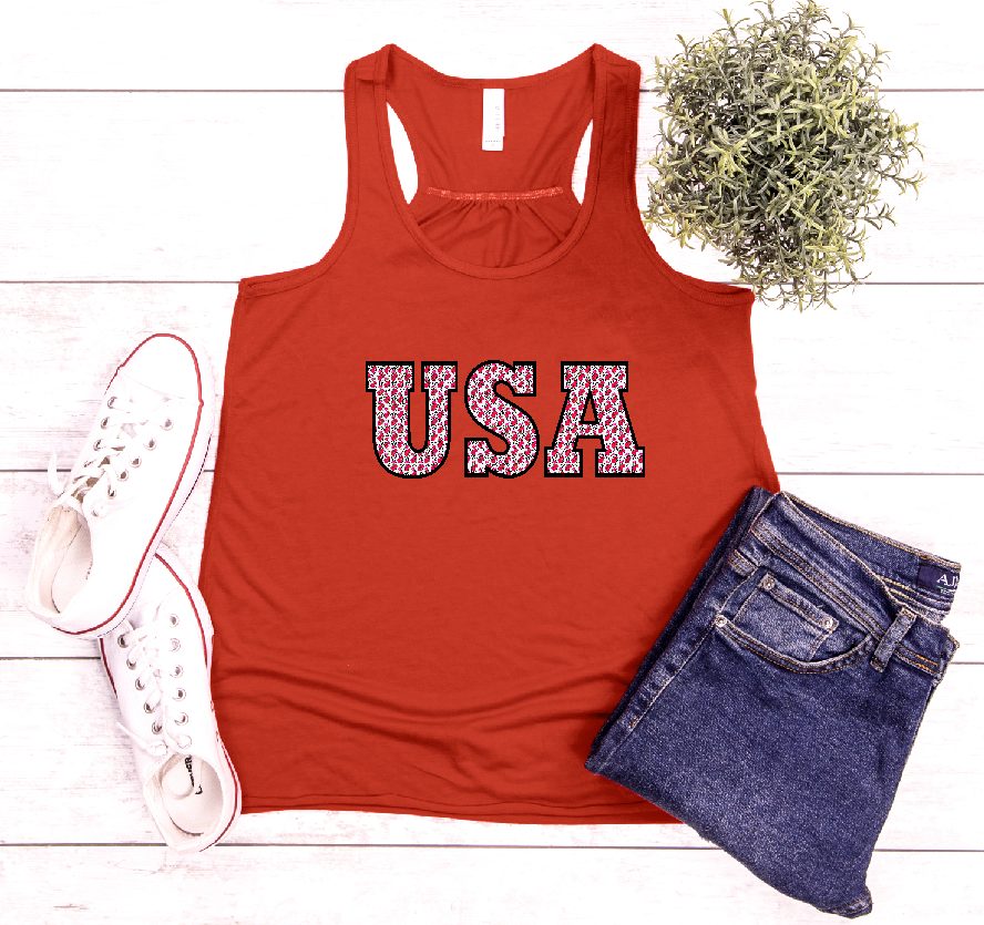 Stylish Patriotic USA Racerback Tank with Floral Logo