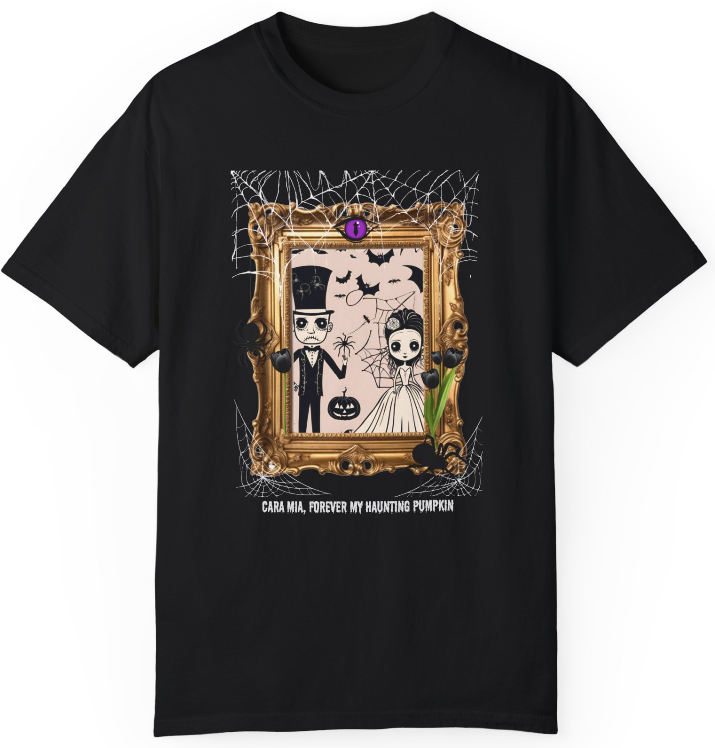 Vintage Inspired Halloween T-Shirt Featuring Frankenstein and His Bride