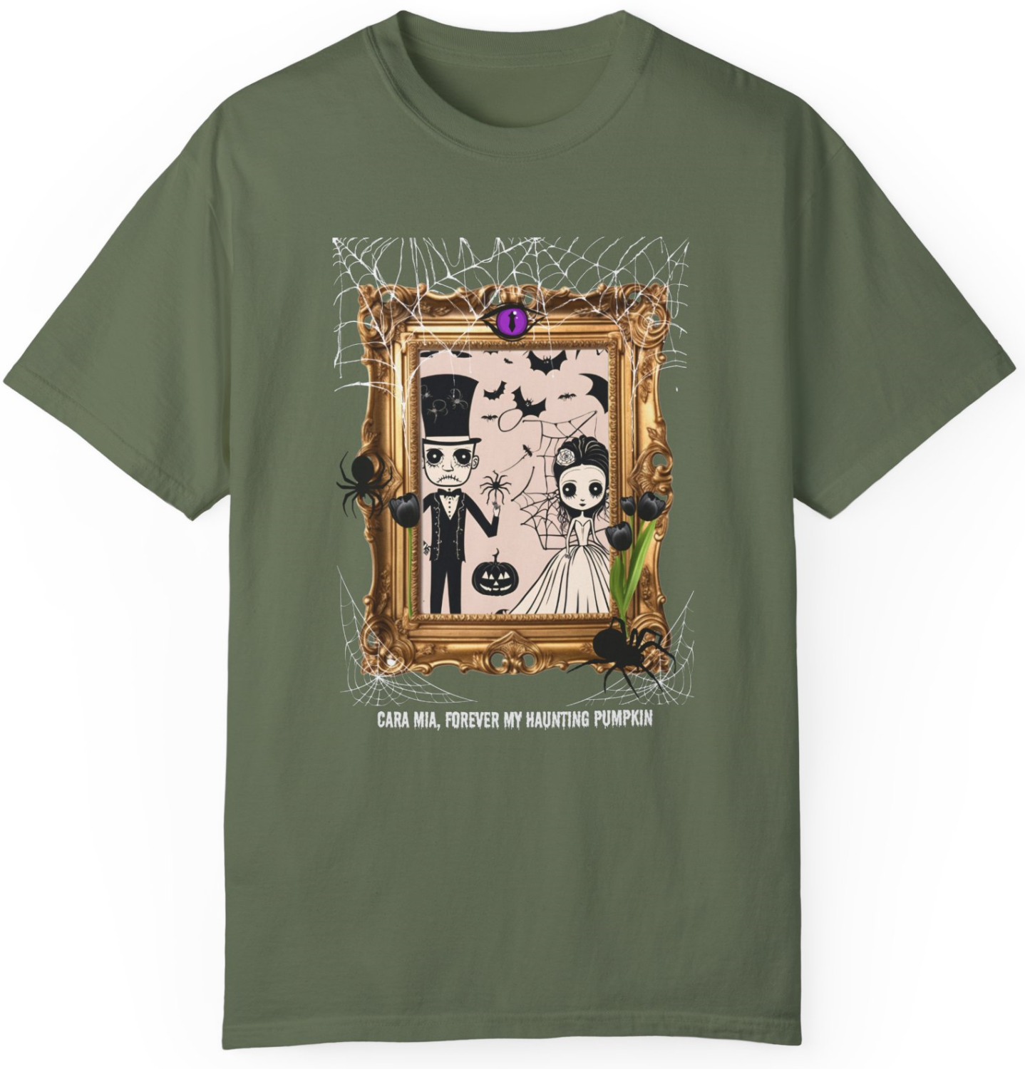 Vintage Inspired Halloween T-Shirt Featuring Frankenstein and His Bride