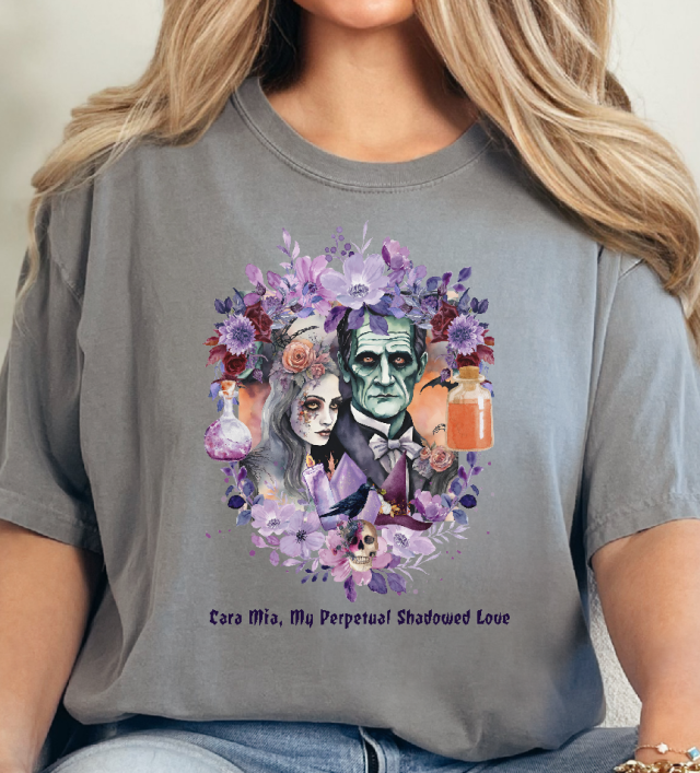 Vintage Inspired Halloween T-Shirt Featuring Frankenstein and His Bride