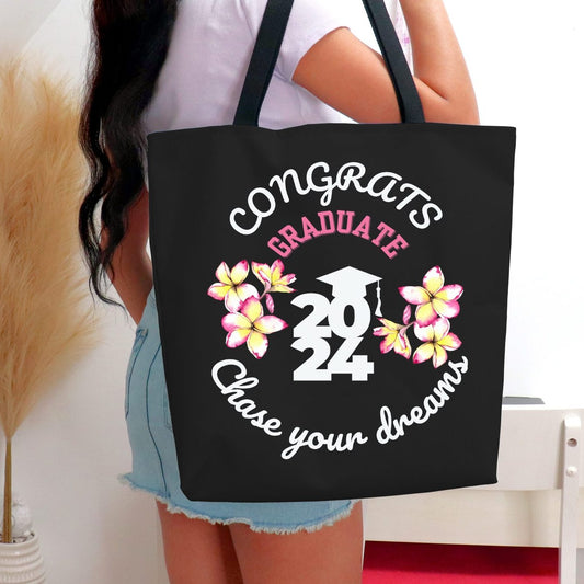 Black Motivational Graduation Canvas Tote Bag