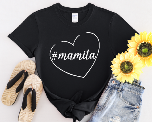 Cute Black Tee for Women with Simple Hashtag Mamita Heart Design