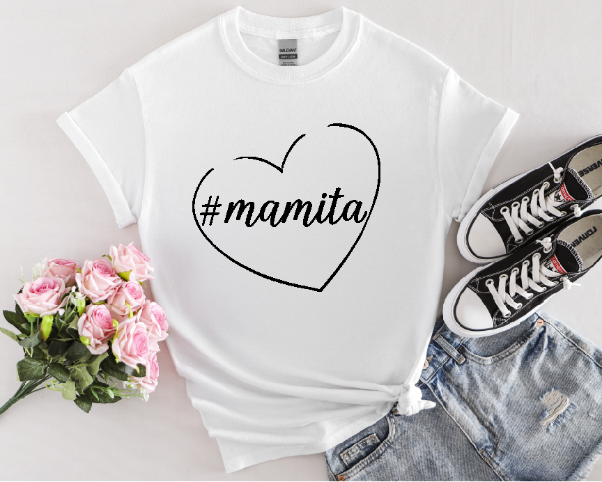 Cute White Tee for Women with Simple Hashtag Mamita Heart Design