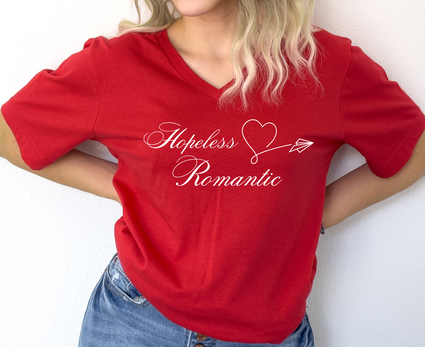 Hopeless Romantic Jersey Short Sleeve V-Neck Tee
