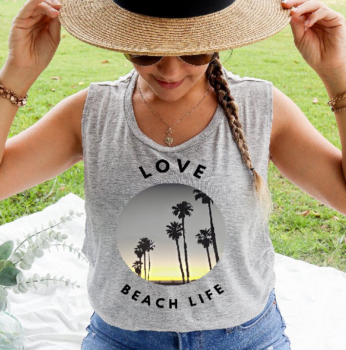 Chic Beach Scene Muscle Tank with Cool Logo