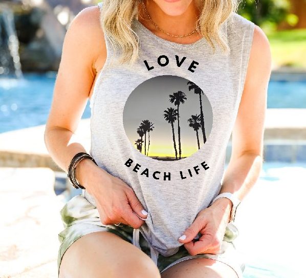 Chic Beach Scene Muscle Tank with Cool Logo