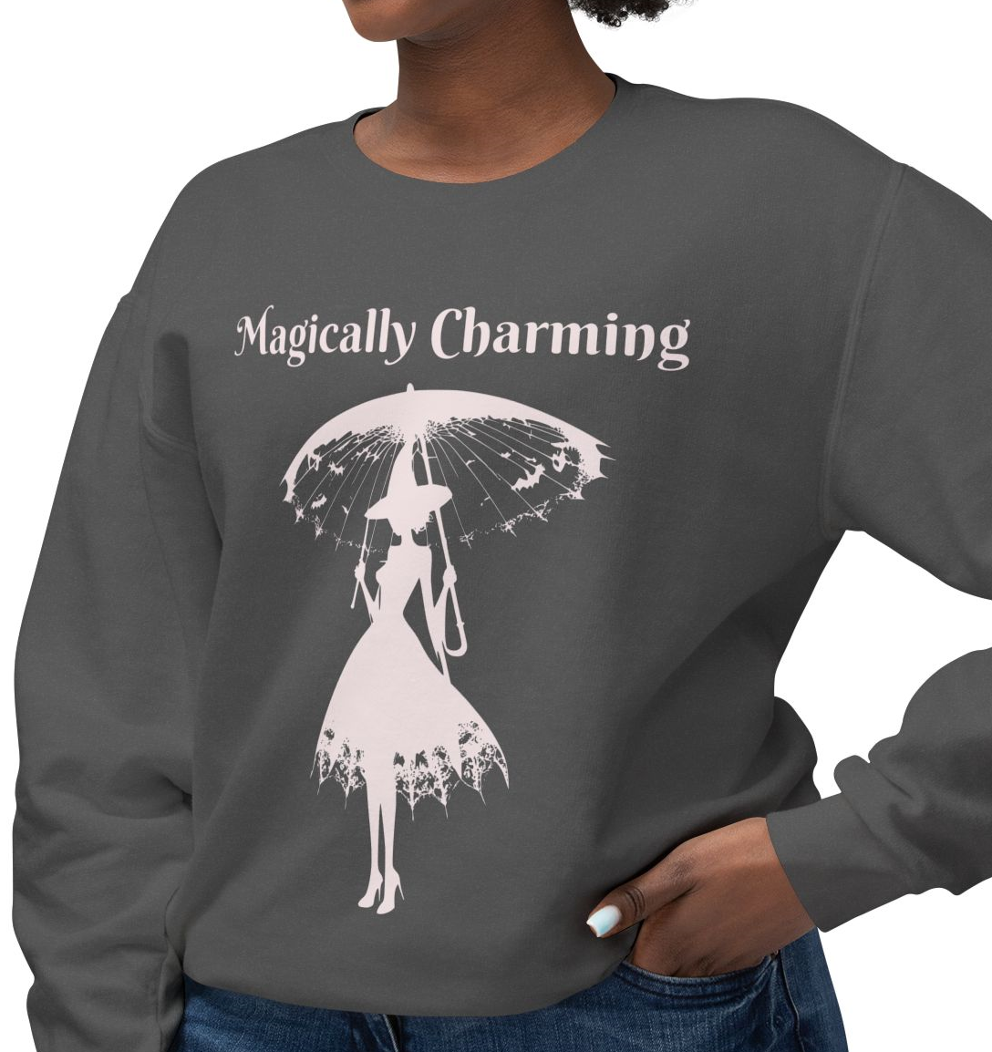 Coquette Inspired Lightweight Crewneck Sweatshirt Featuring Witch