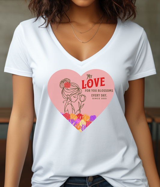 Blossoming Love Short Sleeve V-Neck Tee