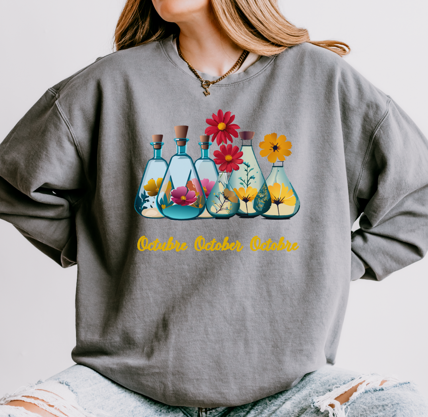 October Inspired Floral Sweatshirt Featuring Cosmos