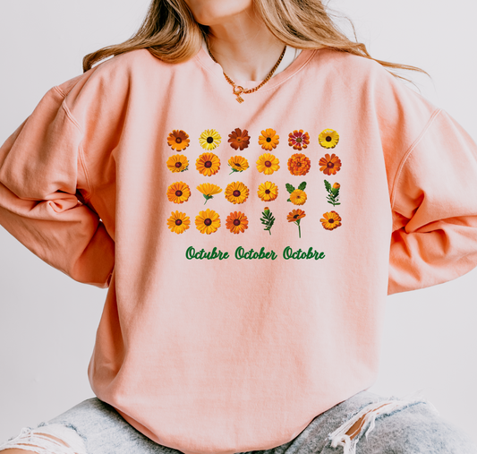 October Inspired Floral Sweatshirt Featuring Marigolds