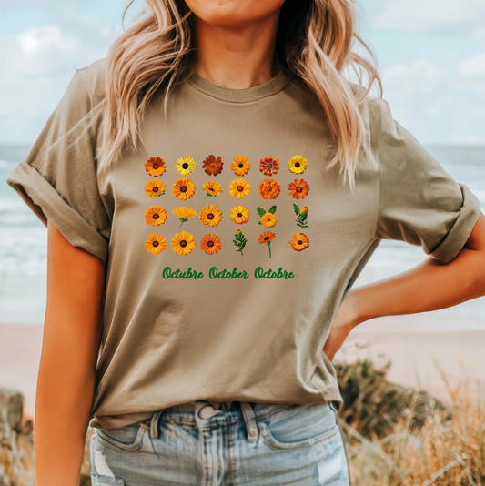 October Inspired Floral T-Shirt Featuring Marigolds