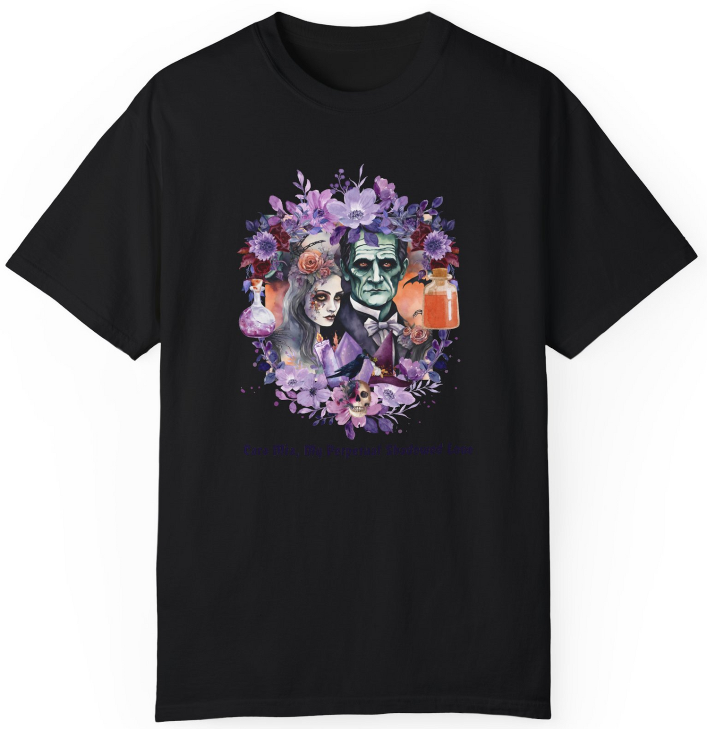 Vintage Inspired Halloween T-Shirt Featuring Frankenstein and His Bride