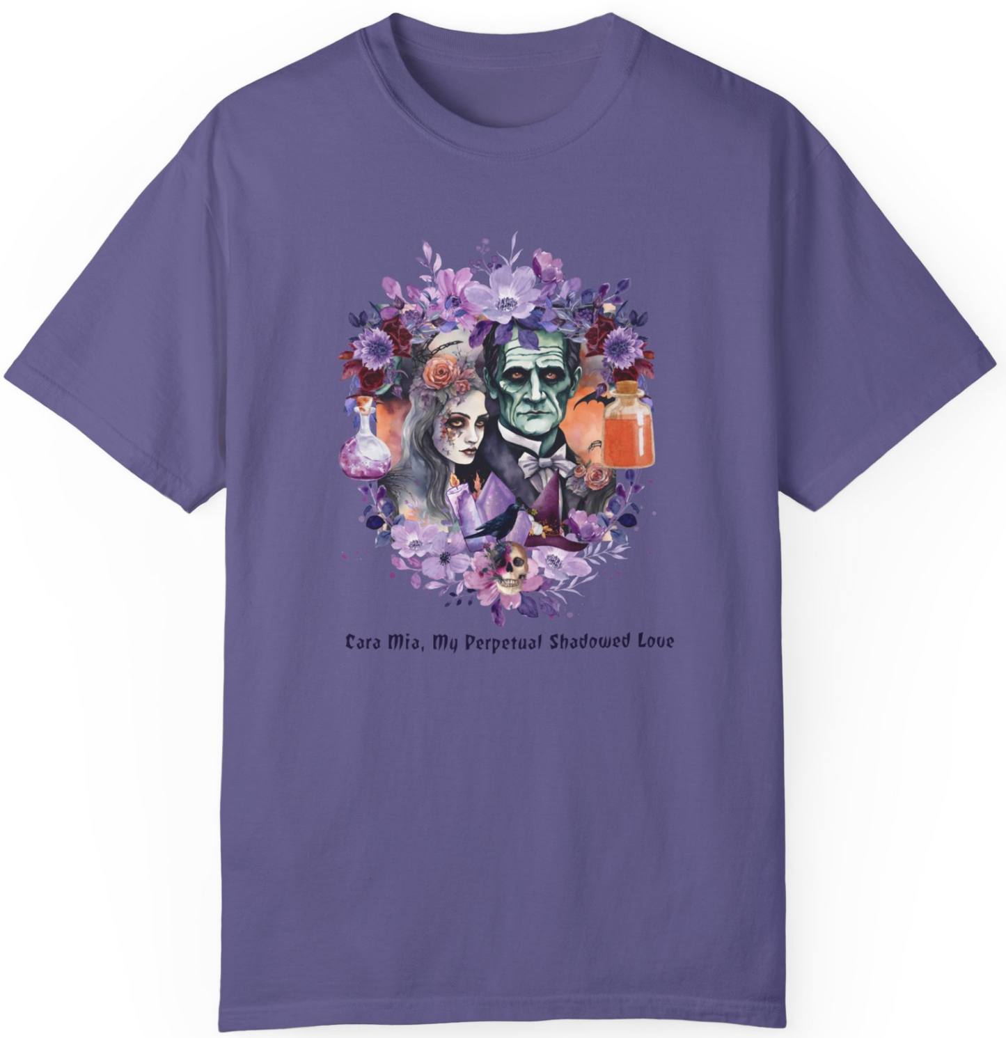 Vintage Inspired Halloween T-Shirt Featuring Frankenstein and His Bride