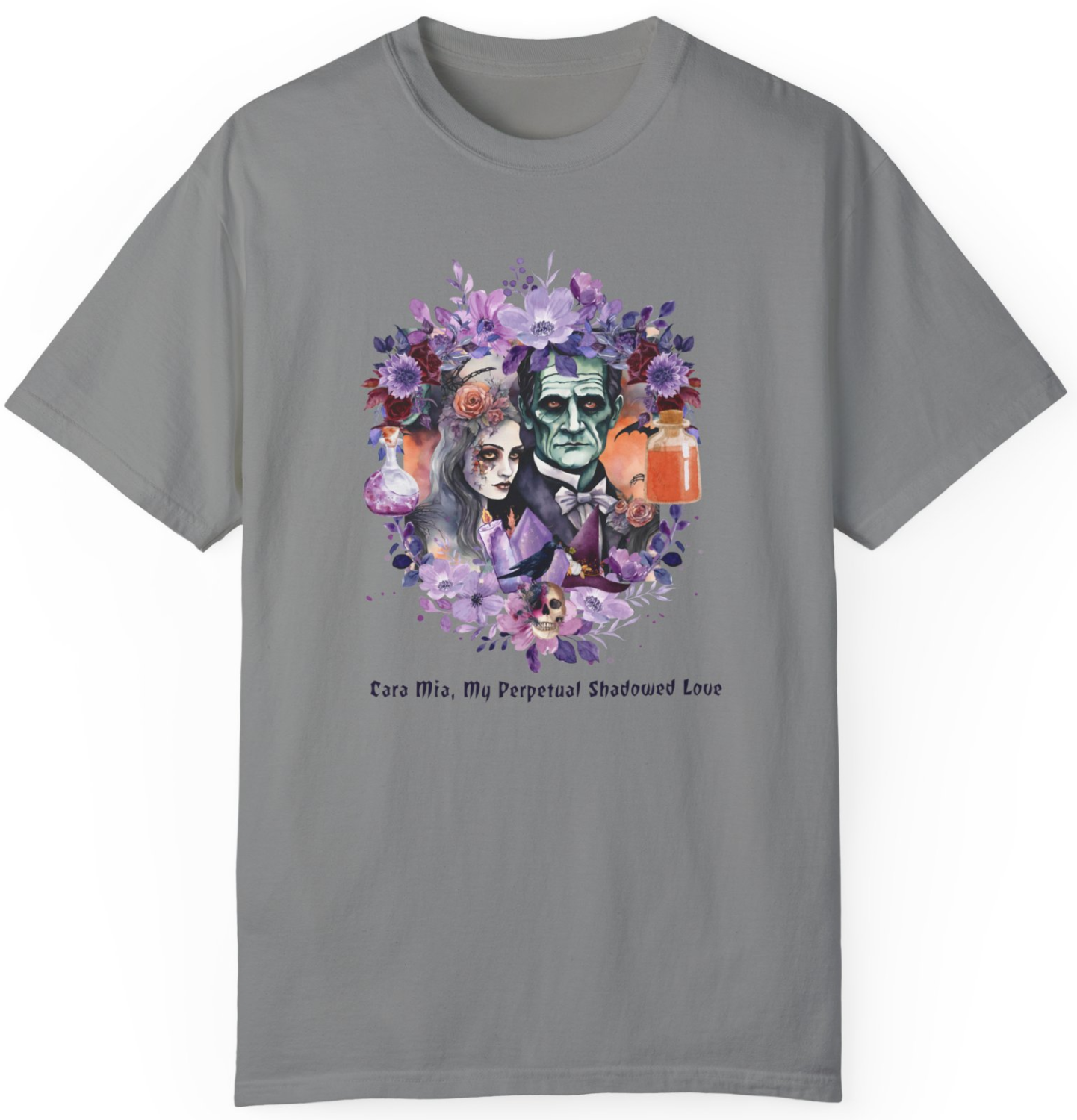 Vintage Inspired Halloween T-Shirt Featuring Frankenstein and His Bride