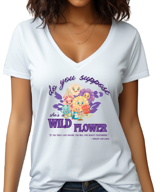 Wildflower Wonderland Inspired V-Neck Tee - Cute Floral Graphic T-Shirt for Nature Lovers