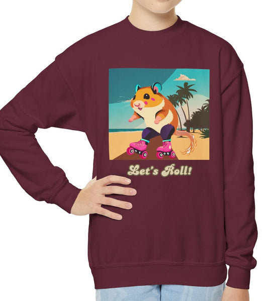 Cozy Youth Crewneck Sweatshirt Featuring Roller Skating Hammy