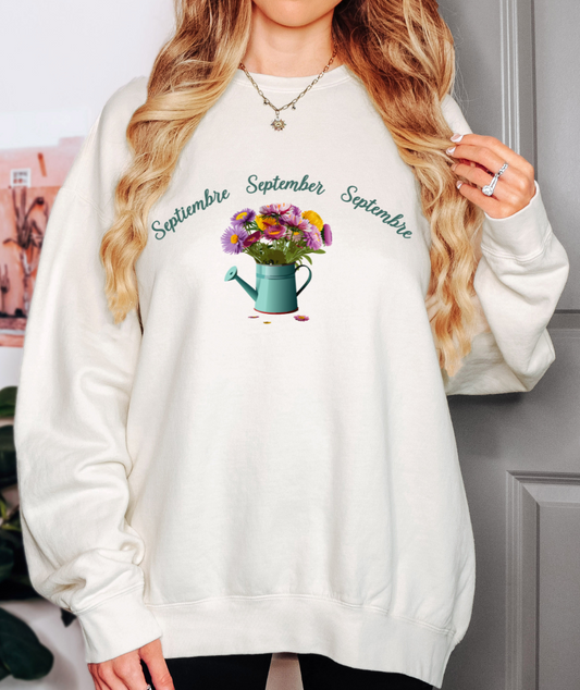 September Inspired Floral Sweatshirt Featuring Aster Flowers