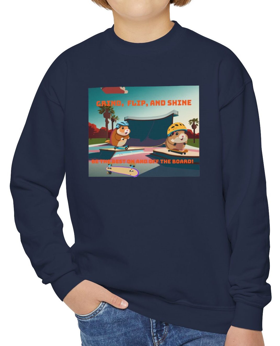 Cozy Youth Crewneck Sweatshirt Featuring Skater Hammies