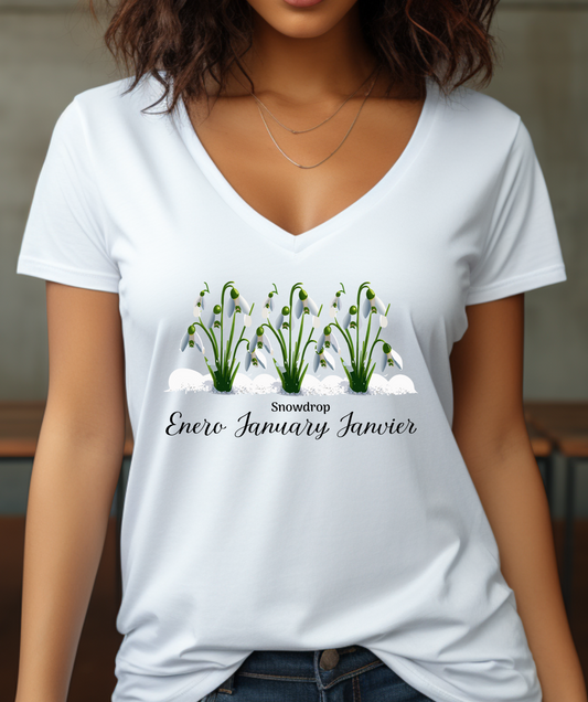 January Snowdrop Short Sleeve V-Neck Tee